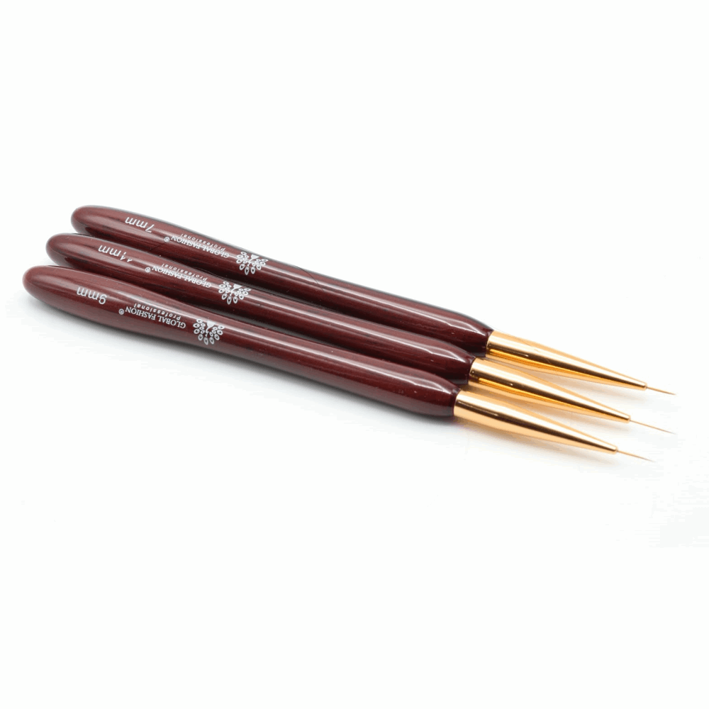BRUSHES FOR PAINTING Global Fashion Liner Brush Set 7mm 9mm 11mm Brown