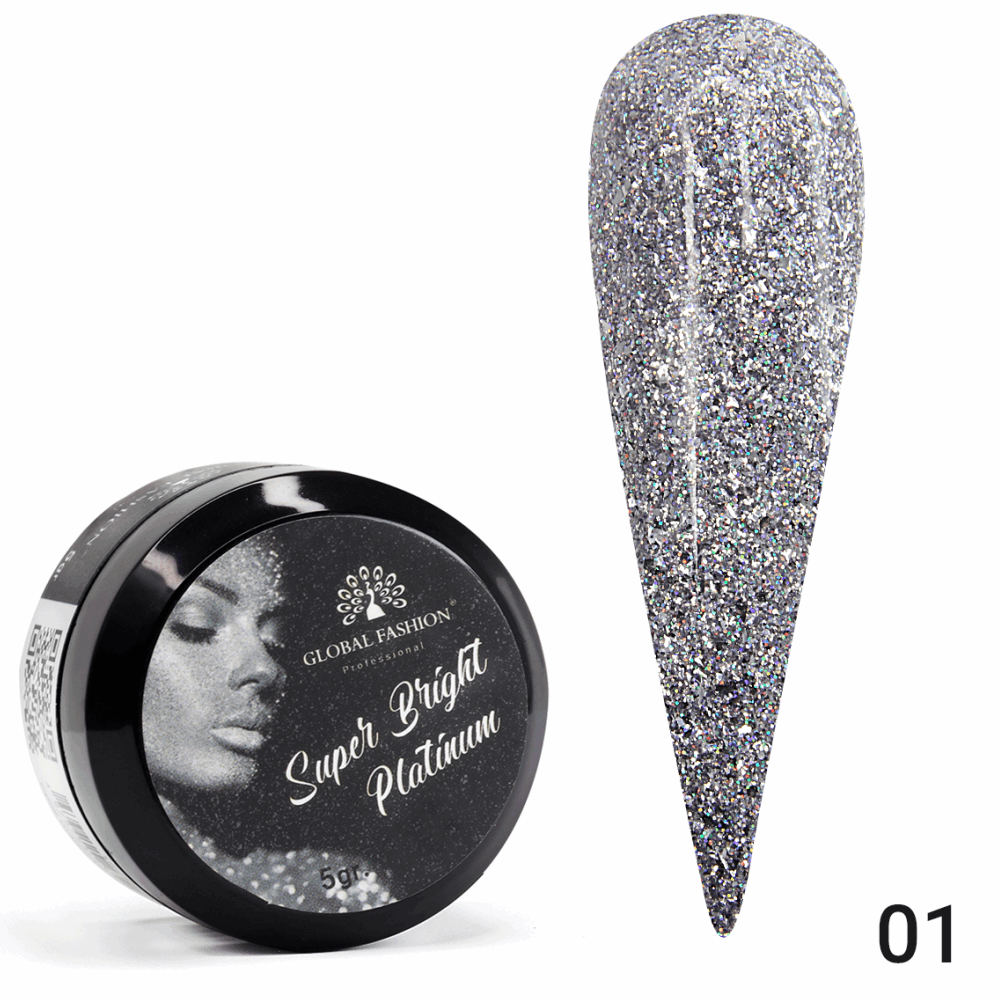 GEL PASTE GLOBAL FASHION Super Bright platinum Holographic 01 5ml